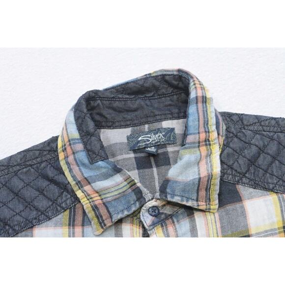 Silver Jeans Western Pearl Snaps Shirt Button Up Long Sleeve Mens Size Large - Picture 6 of 11